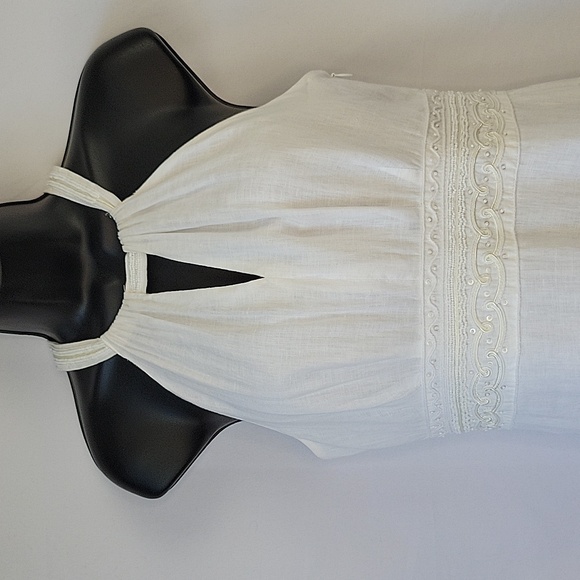 Ann Taylor Split Jewel Neck A-Line Dress White Linen Size 4 - Picture 3 of 16